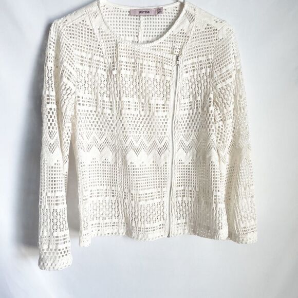 JustFab Ivory Crochet Lace Zip Up Jacket Size S - Picture 3 of 9